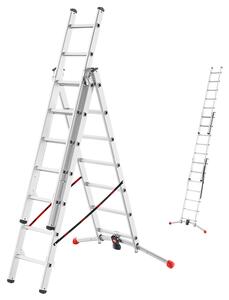 Scala Hailo HobbyLOT, scala combinata in alluminio in 3 parti, 3 x 7 pioli, sistema a piombo