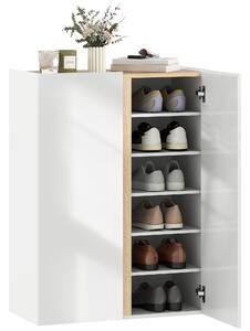 HOMCOM Mobile Portascarpe con Funzione Soft-Close, disegno a sei livelli senza maniglia, 18 paia di scarpe, per ingresso, corridoio, legno, Bianco | Aosom Italy