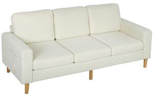 HOMCOM Divano 3 posti in velluto a coste, con cuscini a molle e imbottitura, 192x80x84,5cm, beige | Aosom Italy