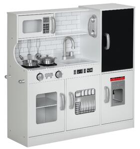 AIYAPLAY Cucina per Bambini di +3 Anni con Accessori per Cucinare Lavagna Macchina del Ghiaccio e Telefono 83,8x26,8x81 cm Bianco | Aosom Italy