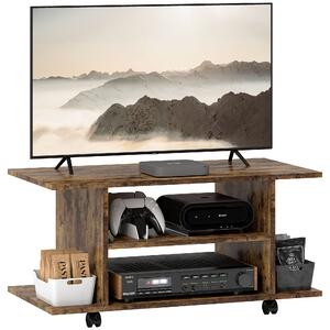 HOMCOM Mobile Porta TV Moderno con Ripiani, Ruote Girevoli e Freni, 80x40x40 cm, Marrone Rustico | Aosom Italy