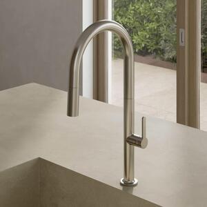 Kludi AUREA, miscelatore monocomando per lavello, doccetta estraibile, finitura in acciaio inox, nichel, 1 pezzo