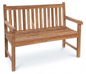 Panca da giardino in teak massello Linder Exclusiv, modello Picadilly, 120 cm, panca per 2 persone con braccioli, finitura naturale, dimensioni 120x63x90,5 cm