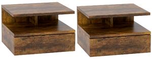 HOMCOM Set da 2 Comodini Sospesi per Camera da Letto con Cassetto e Mensola in Legno 35x32x22.5cm, Marrone