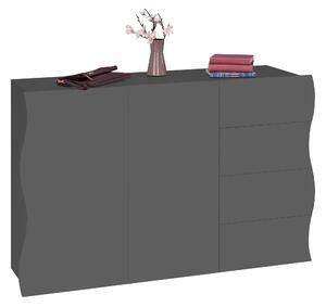 Mobile Multiuso 2 Ante 4 Cassetti Onda 124x40x81 cm Finitura in Melamina Antracite Opaco