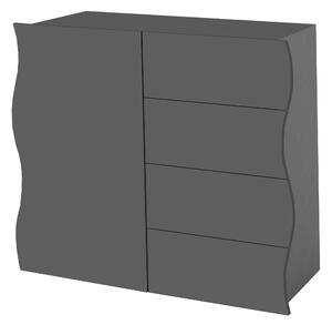 Mobile Multiuso 1 Anta 4 Cassetti Onda 90x40x81 cm Finitura in Melamina Antracite Opaco