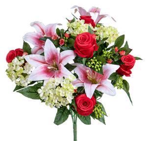 Set 2 Bouquet Artificiali Lilium/achillea H50 cm rosso