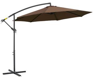 Outsunny Ombrellone Decentrato Ø3x2.5 m con Base a Croce e Manovella, in Acciaio e Poliestere color Caffè