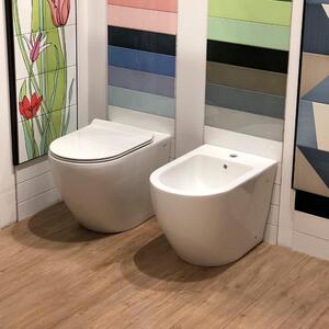 Coppia di Sanitari WC e Bidet a Terra Filo Muro in Ceramica 37,8x56,5x41cm Bianco