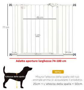 PawHut Cancellino per Cani Regolabile Fino a 100 cm Senza Viti con 2 Estensioni e Altezza 72 cm, Bianco