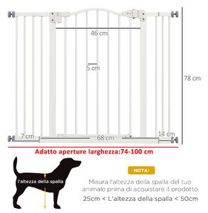 PawHut Cancellino per Cani Estensibile Senza Viti Regolabile da 74-100 cm Alto 78 cm in Metallo, Bianco