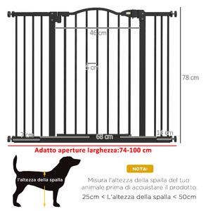 PawHut Cancellino per Cani Estensibile Senza Viti Regolabile da 74-100 cm Alto 78 cm in Metallo, Nero