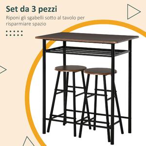 HOMCOM Tavolo Alto con 2 Sgabelli per Cucina, Soggiorno, Bar, Struttura in Acciaio con Poggiapiedi e Mensola