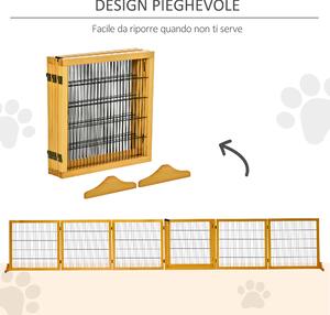 PawHut Cancelletto per Cani di Piccola/Media Taglia in Legno e Acciaio con 6 Pannelli Pieghevoli, 432x36x70cm