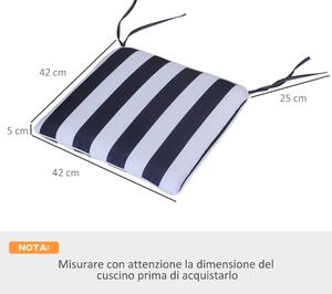 Outsunny Set 6 Cuscini per Sedia Sfoderabili 100% Poliestere, Bianco e Blu, 42x42x5cm