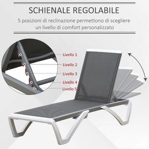 Outsunny Lettino Prendisole con Schienale Reclinabile e Rotelle Posteriori, 195x67.5x33 cm, Grigio e Bianco