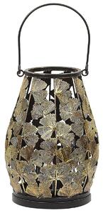 Lanterna in Metallo dorato 27 cm con Portacandele in Vetro Motivo Foglia Moderno Beliani