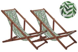 Set di 2 sedie a sdraio da giardino con struttura in legno di acacia scuro con motivo a foglie in tessuto amaca sedile reclinabile pieghevole Tele di Sostituzione Beliani