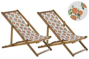 Set di 2 sedie a sdraio da giardino con struttura in legno di acacia chiaro motivo arance in tessuto amaca sedile reclinabile pieghevole Tele di Sostituzione Beliani