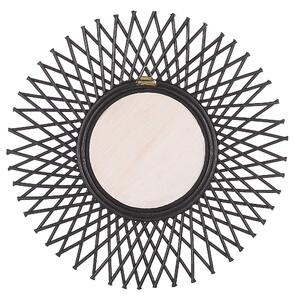 Specchio da parete in rattan Nero 60 cm Boho Forma di Sole Ganci di montaggio Soggiorno Camera da letto Beliani