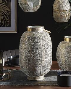 Lanterna in metallo dorato 40 cm con portacandele in vetro traforato orientale Boho Beliani