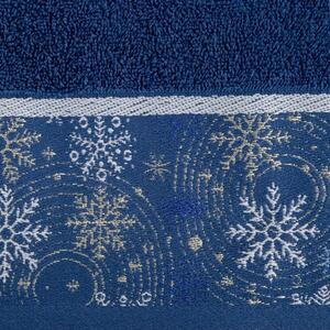 Asciugamano in cotone blu con ricamo natalizio Larghezza: 70 cm | Lunghezza: 140 cm