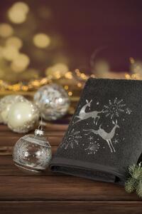 Asciugamano natalizio in cotone grigio con renna Šírka: 50 cm | Dĺžka: 90 cm