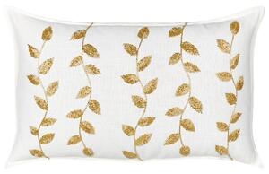 Cuscino decorativo in cotone bianco e oro 30 x 50 cm Cuscino decorativo rettangolare fatto a mano con motivo floreale ricamato a foglie e sfoderabile Beliani