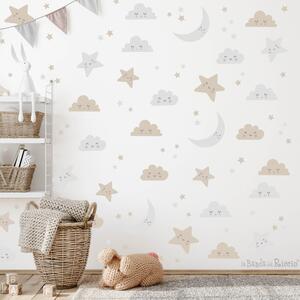 Nuvolette e Stelle pattern Grigio/Beige