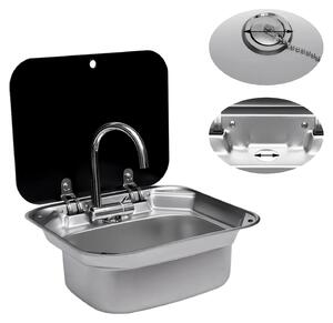 Lavabo, design compatto, rubinetto girevole, colore argento