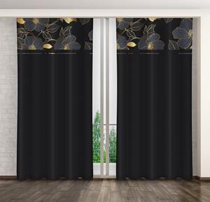 Tenda classica nera con stampa di fiori dorati Larghezza: 160 cm | Lunghezza: 250 cm