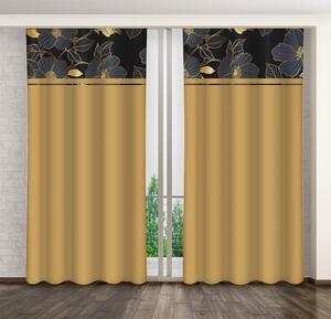 Tenda classica marrone caramello con stampa di fiori dorati Larghezza: 160 cm | Lunghezza: 250 cm