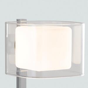 Lampada da Tavolo Metallo Cromato paralume Vetro Trasparente e Bianco Lumetto Moderno G9 Ambiente I-YOGA-L