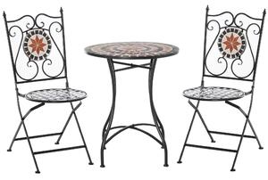 Set Tavolo e 2 Sedie Pieghevoli da Giardino con Mosaico in Metallo Nero