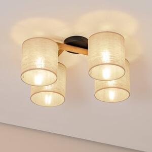 Plafoniera Deva, 4 luci, tessuto Deva TK Lighting, dimmerabile, Legno chiaro, Soggiorno / Sala da pranzo, Legno, Scandinavo