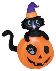 Costway Decorazione gonfiabile di Halloween, Gatto con cappello da mago seduto dentro una zucca con luci LED soffiatore