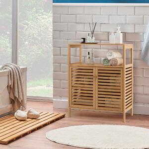 Costway Mobile da bagno in bambù con ripiano aperto e doppie porte, Organizzatore di stoccaggio per cucina Naturale