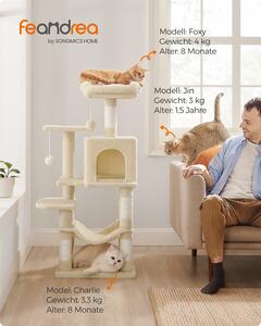 FEANDREA Tiragraffi, 112 cm, tiragraffi con amaca, casetta per gatti a più piani, beige
