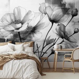 Fiori selvatici - Schizzo artistico in bianco e nero di boccioli botanici in fiore