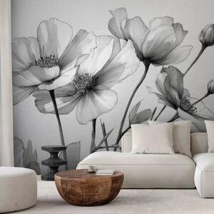 Fiori delicati: schizzo grafico nero di boccioli su sfondo chiaro