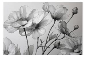 Schizzo floreale: petali grigi in fiore in un contesto minimalista