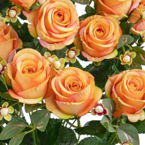 Bouquet Artificiale Rose Boccio/Hiperycum per 13 Fiori Giallo