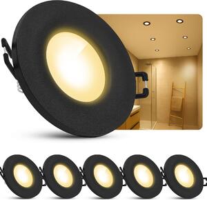 SSC-LUXon 6 pezzi BEDA LED faretto da soffitto nero rotondo IP65 - Lampada in alluminio con luce fourSTEP da 4W bianco caldo - Faretto da incasso per bagno e corridoio