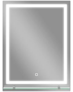 Kleankin Specchio per Bagno con 3 Colori di Luce e Ripiano in Vetro, Funzione Memoria e Interruttore Tattile, 60x80 cm, Argento | Aosom Italy
