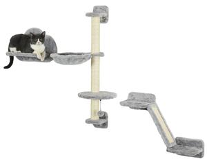 PawHut Mensole per Gatti 3 Pezzi con Amaca e Rampa, Tiragraffi Piattaforma a Forma di Nuvola, 30x30x96 cm, Grigio | Aosom Italy