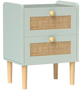 HOMCOM Comodino Versatile con 2 cassetti, in effetto rattan naturale e struttura in legno, 39,8x30x52,5 cm, verde oliva | Aosom Italy