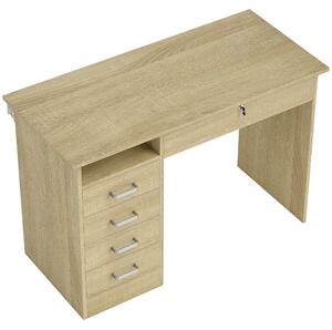 HOMCOM Scrivania moderna per computer con 5 cassetti, grande piano, 1 vano aperto, cassetto bloccabile, 110x50x76 cm, rovere | Aosom Italy