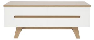 Tavolino basso sollevabile bianco laccato brillante e finitura legno chiaro L100 cm MELKA