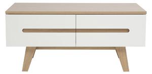 Tavolino basso laccato bianco brillante con finitura in legno chiaro 4 cassetti L100 cm MELKA