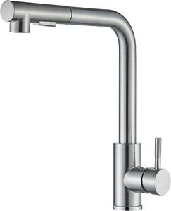 Rubinetto da cucina estraibile a forma di L, con 2 getti e rotazione a 360°, miscelatore monocomando in acciaio inossidabile spazzolato, modello da cucina